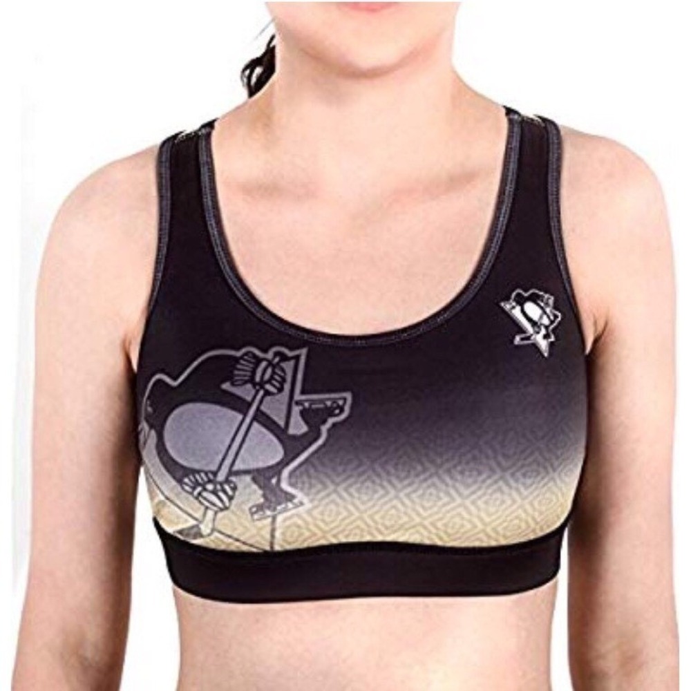 Pittsburgh Penguins Womens Gradient Sports Bra NHL Klew Size XXS Black‎